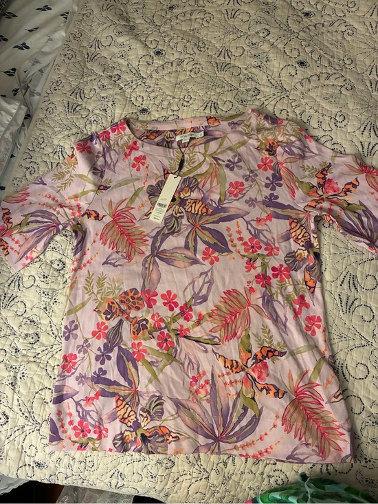 Chico's Tops - Chico's Lavender Floral Short Sleeve Basic Knit - Gentle Lavender